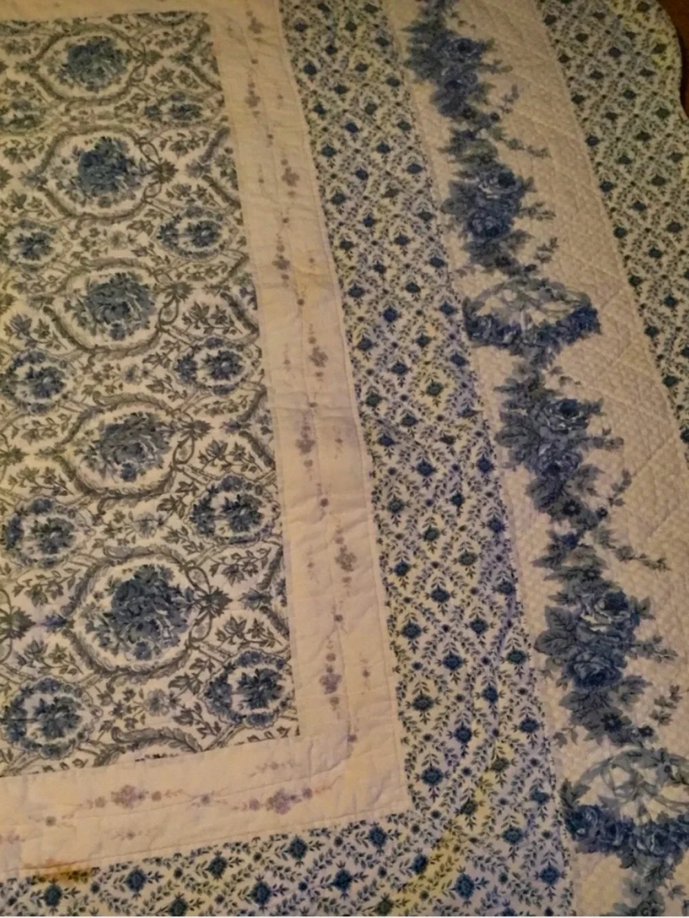 Vintage Blue and White Floral Quilted Coverlet